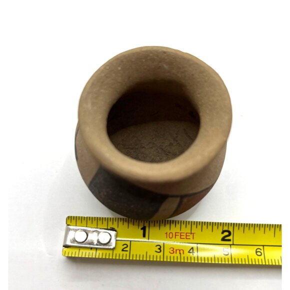 Vintage Handmade Miniature Clay Pot Geometric Painted Design Rounded Bottom - Picture 7 of 8